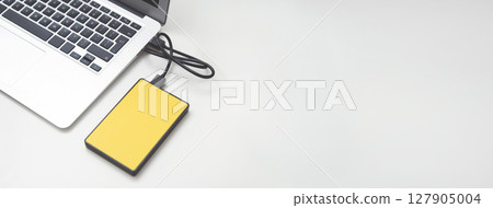 External backup disk drive connected to laptop 127905004