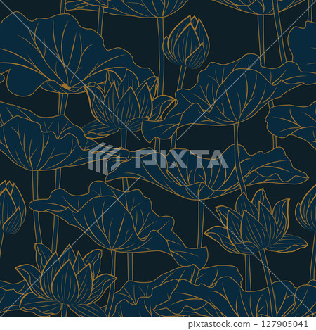 Hand drawn outline blooming lotus seamless pattern for decorative,fabric,textile,wallpaper and all print 127905041
