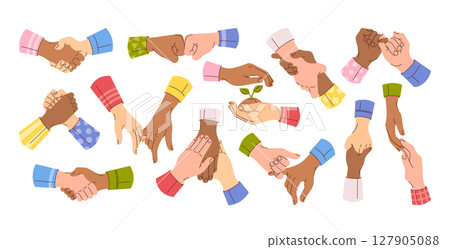 International friendship day set with handshake of trust, support, solidarity and cooperation 127905088