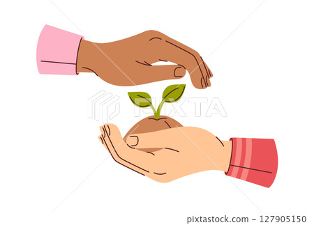 International hands caring for plant 127905150