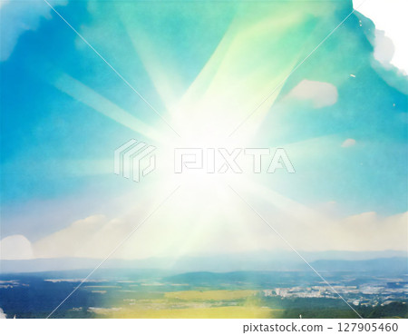 夏日的光芒，陽光傾瀉而下。夕陽西下。 127905460