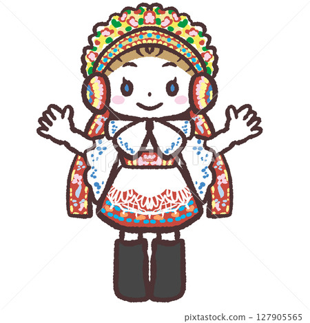 Illustration of a child wearing Czech national costume 127905565
