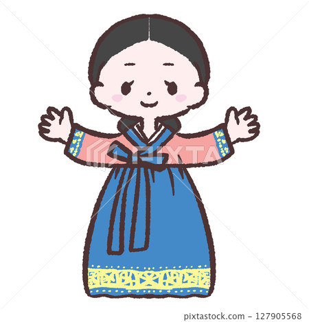 穿著韓國服裝的兒童的插圖 穿著韓國服裝的兒童的插圖 127905568