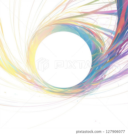 Abstract design with delicate colorful lines forming a circle and a blank space in the center 127906077