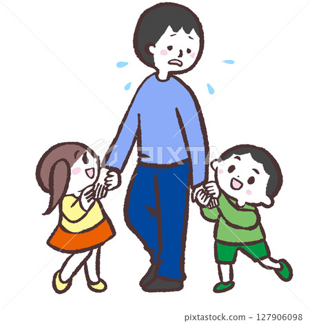 一名男子與疲憊的孩子玩耍的插圖 127906098