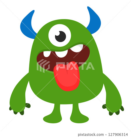 Cartoon cute monster with funny excited face expression waving hands . Vector illustration isolated on white. Halloween design 127906314
