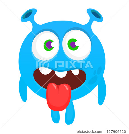 Cartoon cute monster with funny excited face expression waving hands . Vector illustration isolated on white. Halloween design Cartoon cute monster with funny excited face expression waving hands . Vector illustration isolated on white. Halloween design 127906320
