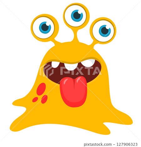 Cartoon cute monster with funny excited face expression waving hands . Vector illustration isolated on white. Halloween design 127906323