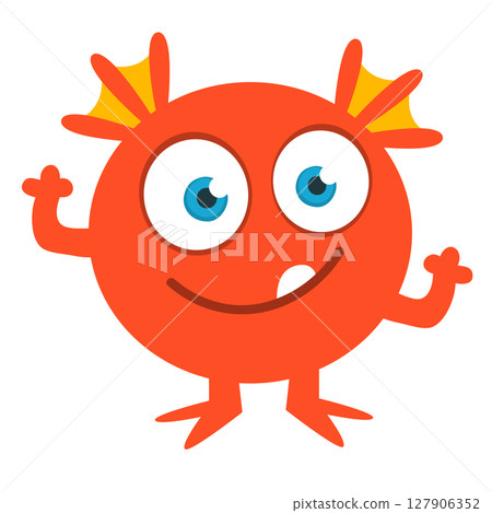 Cartoon cute monster with funny excited face expression waving hands . Vector illustration isolated on white. Halloween design 127906352