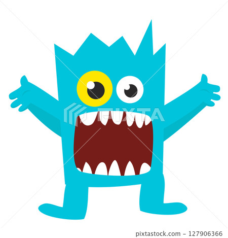 Cartoon cute monster with funny excited face expression waving hands . Vector illustration isolated on white. Halloween design Cartoon cute monster with funny excited face expression waving hands . Vector illustration isolated on white. Halloween design 127906366