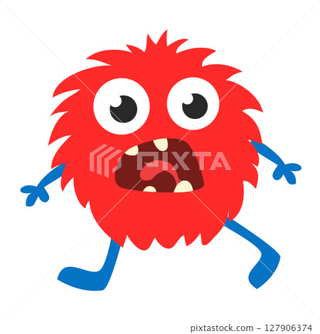 Cartoon cute monster with funny excited face expression waving hands . Vector illustration isolated on white. Halloween design 127906374