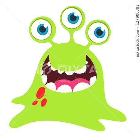 Cartoon cute monster with funny excited face expression waving hands . Vector illustration isolated on white. Halloween design 127906383