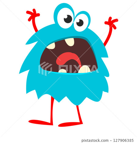 Cartoon cute monster with funny excited face expression waving hands . Vector illustration isolated on white. Halloween design 127906385