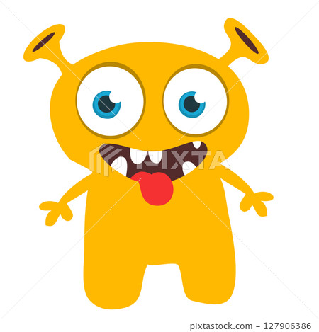 Cartoon cute monster with funny excited face expression waving hands . Vector illustration isolated on white. Halloween design 127906386