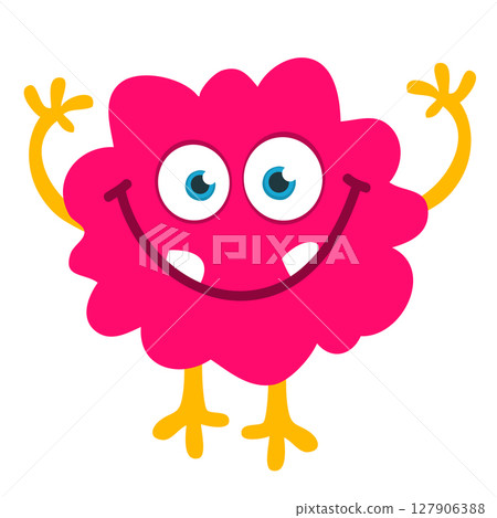 Cartoon cute monster with funny excited face expression waving hands . Vector illustration isolated on white. Halloween design Cartoon cute monster with funny excited face expression waving hands . Vector illustration isolated on white. Halloween design 127906388