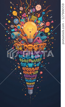 Bursts of Creative Ideas Exploding From a Light Bulb with Words 127906559