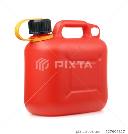 Red plastic fuel jerry can 127906817