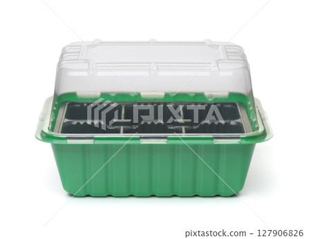 Empty plastic seedling box with transparent cover Empty plastic seedling box with transparent cover 127906826