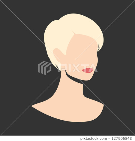 Abstract faceless half turned portrait of a blond female with short haircut. Woman abstract avatar. Vector illustration 127906848