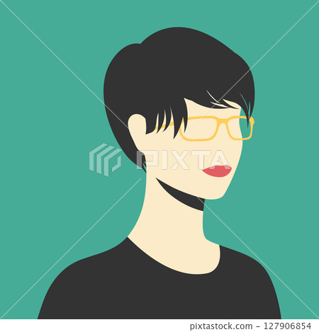 Abstract faceless half turned portrait of a female in eyeglasses with short haircut. Woman abstract avatar. Vector illustration Abstract faceless half turned portrait of a female in eyeglasses with short haircut. Woman abstract avatar. Vector illustration 127906854