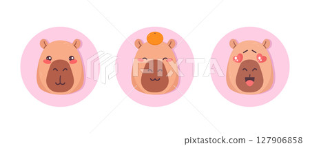 Cute cartoon capybara round icons. Capybara flat icons. Vector illustration Cute cartoon capybara round icons. Capybara flat icons. Vector illustration 127906858