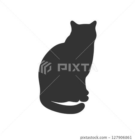 Silhouette of cat sitting in profile isolated on white background. Feline shadow. Vector illustration Silhouette of cat sitting in profile isolated on white background. Feline shadow. Vector illustration 127906861