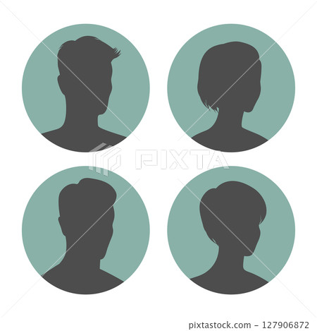 Round icons with abstract women and men faceless avatars, portraits. Set of female and male face silhouettes icons. Vector illustration Round icons with abstract women and men faceless avatars, portraits. Set of female and male face silhouettes icons. Vector illustration 127906872