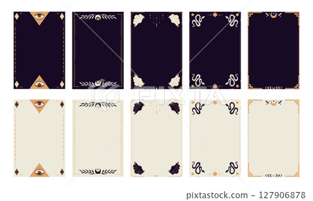 Black and white border frame templates for Tarot cards. Empty frames with space celestial elements and decorations. Vector illustration 127906878