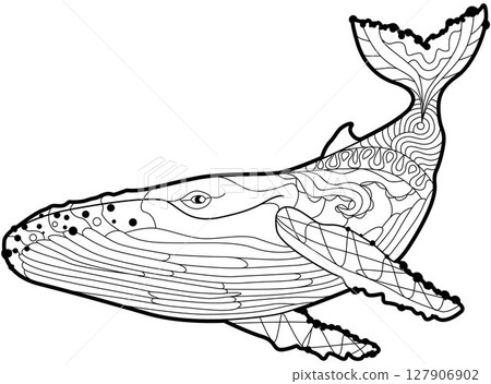 Swimming whale for anti stress Coloring Page. Swimming whale for anti stress Coloring Page. 127906902