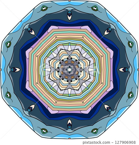 Colorful cute Mandala. Decorative unusual round ornaments. 127906908