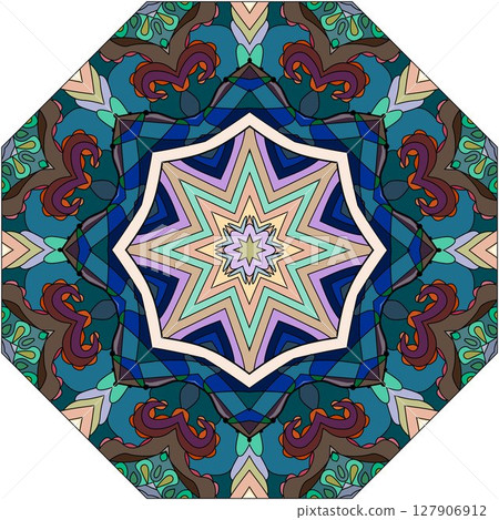 Colorful cute Mandala. Decorative unusual round ornaments. 127906912