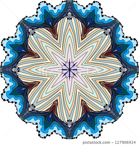 Colorful cute Mandala. Decorative unusual round ornaments. 127906914