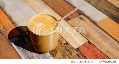 cup with french noisette on a table, banner format cup with french noisette on a table, banner format 127906986