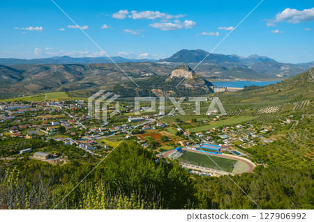 Cuevas fields and Iznajar dam, aerial view 127906992