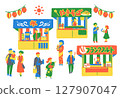 節日攤位的插圖材料|刨冰，炒麵，法蘭克福和人們 127907047