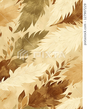 Abstract artwork featuring autumn leaves and botanical elements in earthy tones Abstract artwork featuring autumn leaves and botanical elements in earthy tones 127907229