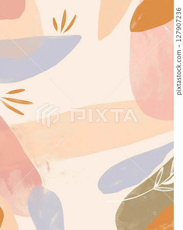 Artistic abstract design featuring soft pastels and organic shapes on a light background 127907236