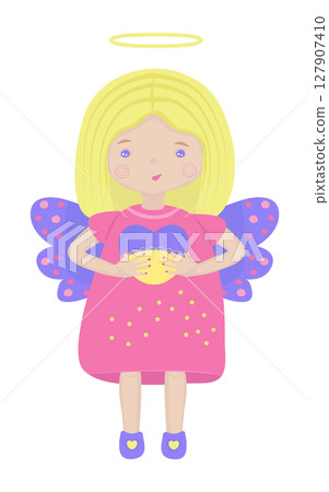 Cute angel with heart in colors of Ukrainian flag Cute angel with heart in colors of Ukrainian flag 127907410