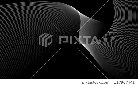 Abstract black and white lines forming a wave pattern against a dark background. Vector illustration 127907441