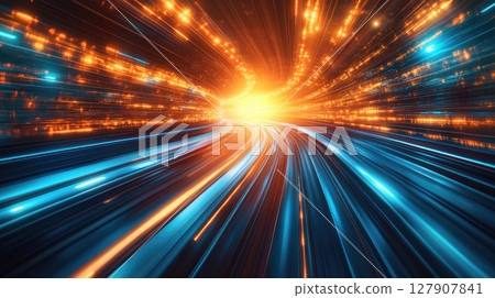 High-speed light trails effect, dynamic motion technology. Hitech communication concept innovation background. 127907841