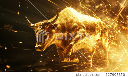 Golden Bull as a symbol of wealth and financial success. Idea of growing prices and trends. 127907850