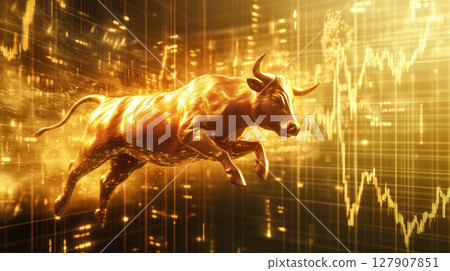Golden Bull as a symbol of wealth and financial success. Profit, money and finance concept. 127907851