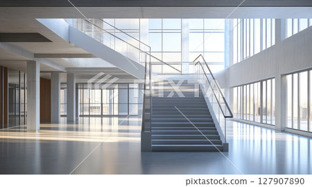 Stone stairs in modern interior.  Low angle view of stairs leading towards modern building. 127907890