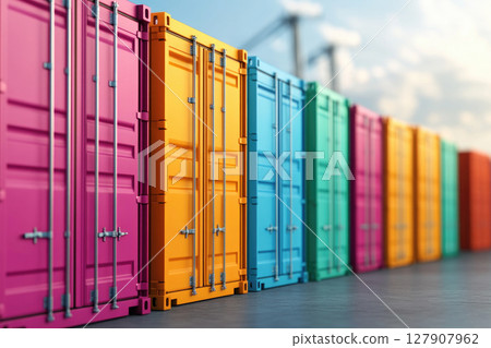 Shipping containers of various colors at the port. 127907962