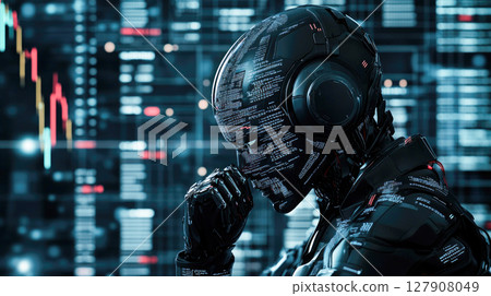 Future world digital technology.Robotic big data analysis automation trading robot technology. 127908049