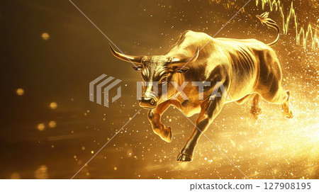 Golden Bull as a symbol of wealth and financial success. The concept of symbolism of financial markets. 127908195