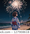 浴衣和煙花 127908618
