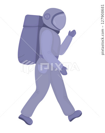 Walking astronaut in a grey space suit with a backpack 127908681