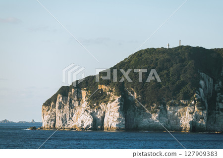 [Tokyo Kyushu Ferry bound for Mayu Shinmoji sails off the coast of Okinoshima in Kochi Prefecture, Tosa Okinoshima Lighthouse] 127909383