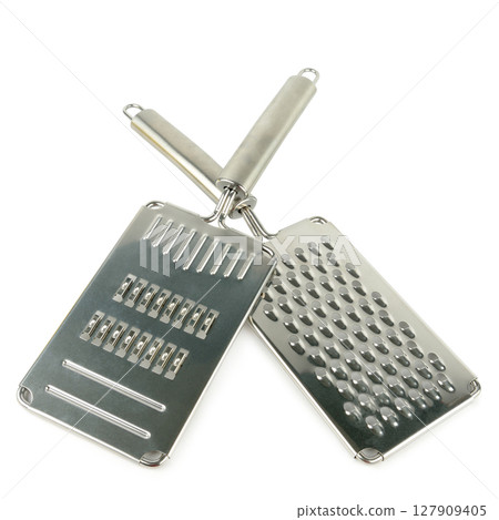 Set of graters isolated on white background, top view. 127909405